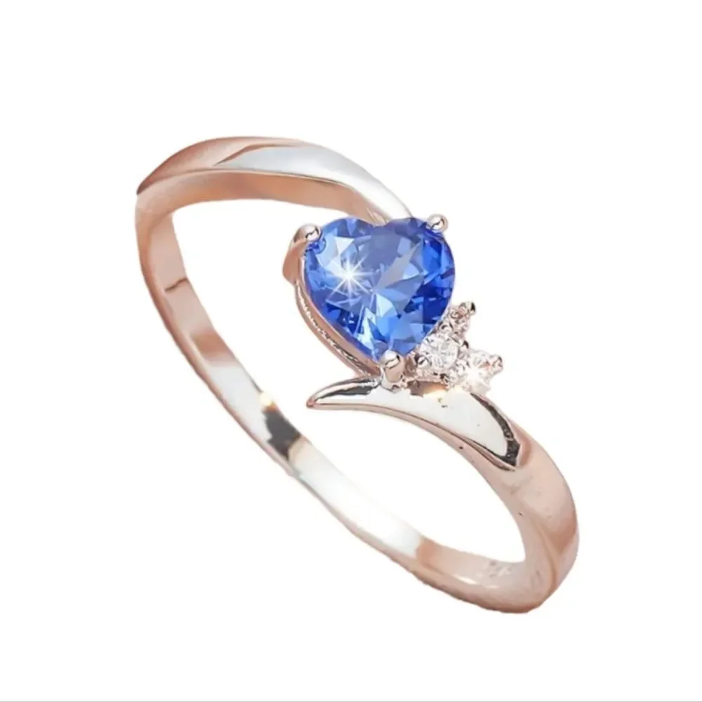 Heart Shaped Love Tanzanian Flame with Zircon Ring Size 7.5